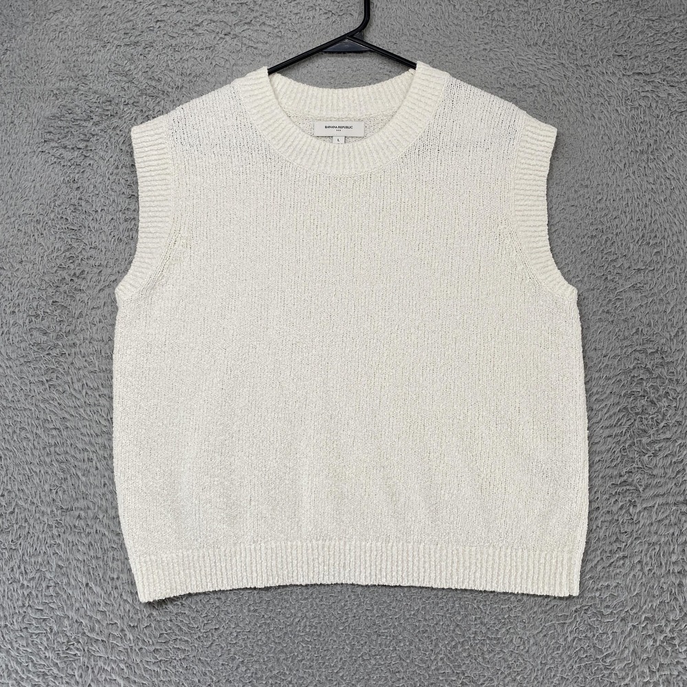 Banana Republic Sweater Vest Womens Large‎ White Crew Neck Knit Capsule Neutral